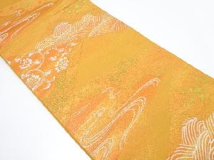 切りばめ風花に波模様織り出し袋帯